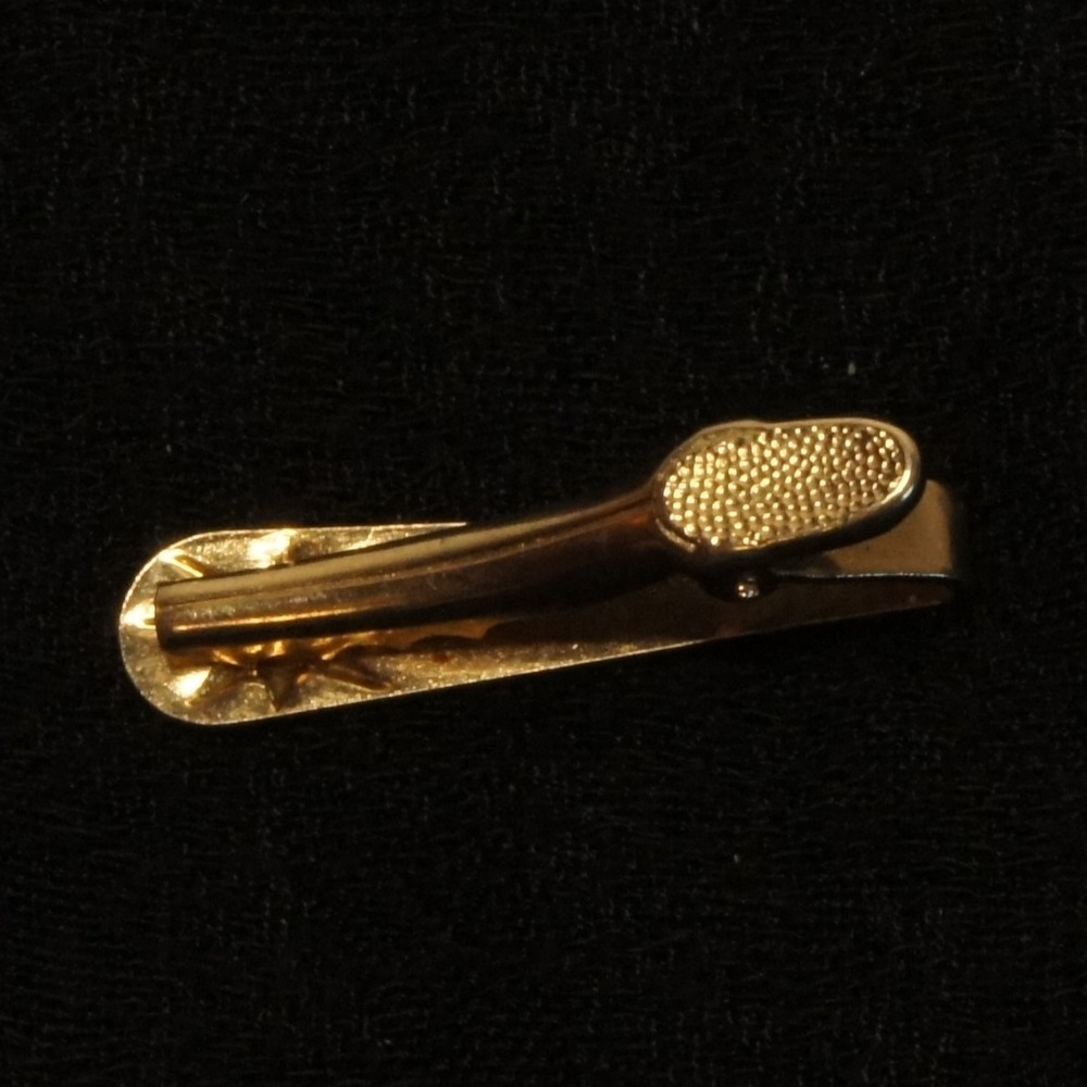 Vintage Tie Clip Gold Tone Blue Rhinestone Starburst Mid Century Atomic Style - Picture 3 of 4